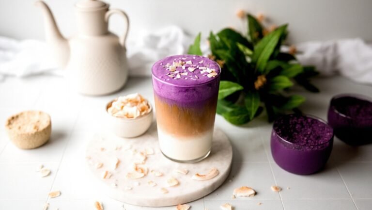 Iced Ube Coconut Macchiato with Almond Milk at Sipp Los Angeles